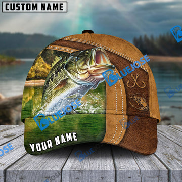 BlueJose Personalized Bass Fishing Leather Pattern Classic Cap