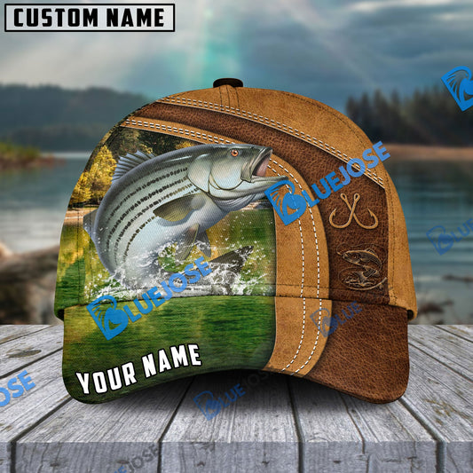 BlueJose Personalized Striped Bass Fishing Leather Pattern Classic Cap