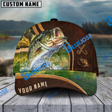 BlueJose Personalized Bass Fishing Heavy Brown Leather Pattern Classic Cap