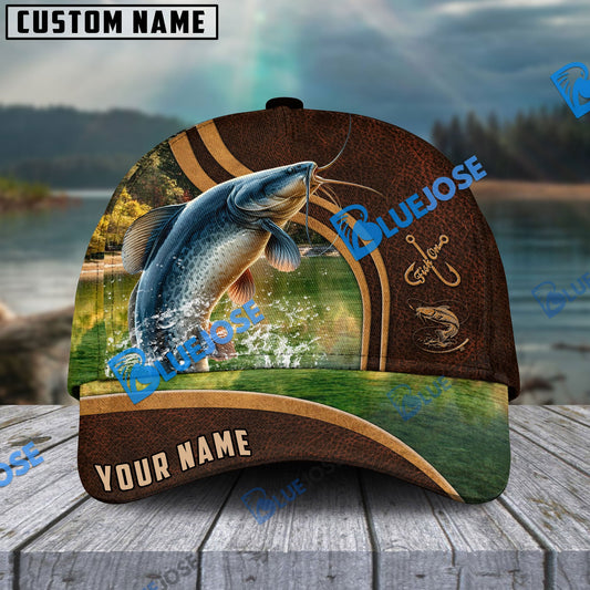 BlueJose Personalized Catfish Fishing Heavy Brown Leather Pattern Classic Cap