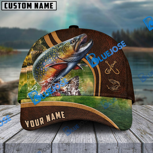 BlueJose Personalized Trout Fishing Heavy Brown Leather Pattern Classic Cap