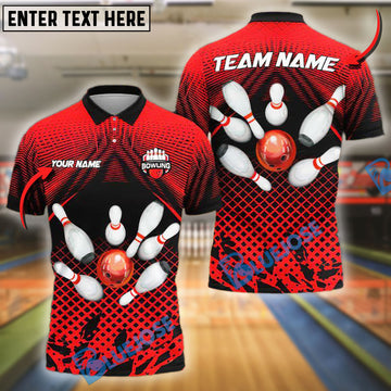 BlueJose Bowling And Pins Net Strike Customized Name, Team Name 3D Shirt (4 Colors)