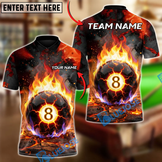 BlueJose Billiards Eight Ball Hellfire Customized Name, Team Name 3D Shirt (6 Colors)