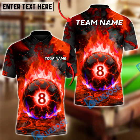 BlueJose Billiards Eight Ball Hellfire Customized Name, Team Name 3D Shirt (6 Colors)