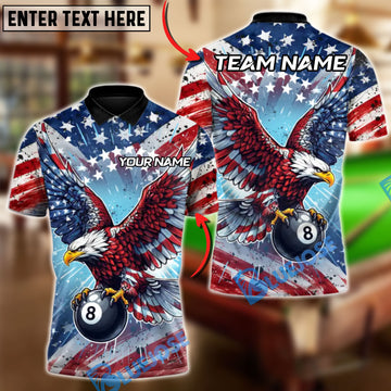 BlueJose Billiards 8 Ball USA Flag Eagle Personalized Shirt