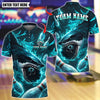 BlueJose Bowling And Pins Shark Bite Customized Name, Team Name 3D Shirt (4 Colors)