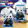 BlueJose Bowling And Pins Master Panda Customized Name, Team Name 3D Shirt (4 Colors)
