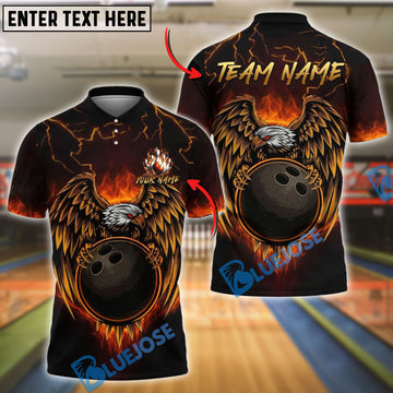 BlueJose Bowling Ball & Pins Fire Eagle Fury Customized Name, Team Name 3D Shirt (4 Colors)