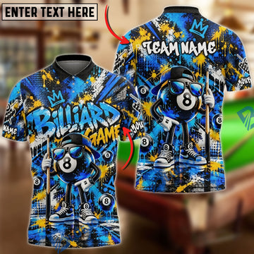 BlueJose Billiards 8 Ball Cool Cartoon Character Sunglasses Hip Hop Graffiti Splatter Personalized Name Shirt (4 Colors)