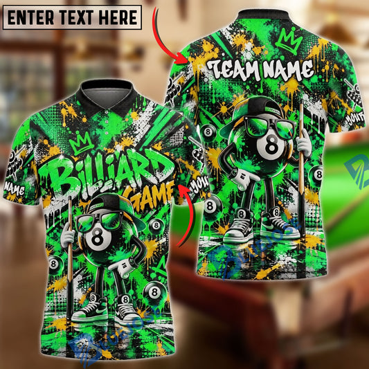 BlueJose Billiards 8 Ball Cool Cartoon Character Sunglasses Hip Hop Graffiti Splatter Personalized Name Shirt (4 Colors)