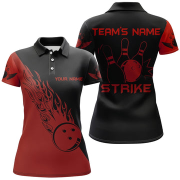 BlueJose Red Strike Bowling Premium Customized Name 3D Shirt For Women