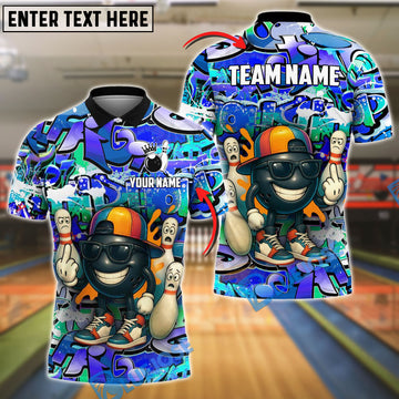 BlueJose Graffiti Bowling Attitude Customized Name, Team Name 3D Shirt (4 Colors)
