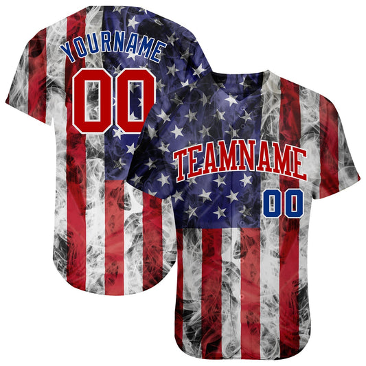 BlueJose Custom White Red-Royal 3D American Flag Fashion Authentic Baseball Jersey