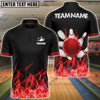 BlueJoses Bowling And Pins Ink Fire Pattern Customized Name 3D Shirt (4 Colors)