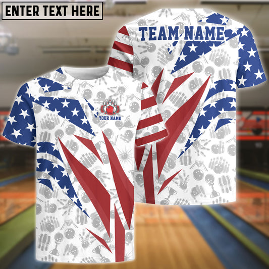 BlueJoses Bowling And Pins Flag Broken Customized Name, Team Name 3D Shirt