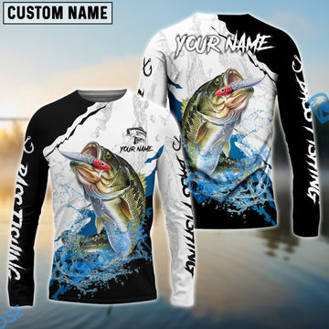 Bluejose Bass Fishing Black White Water Flow Custom Name & Team Name 3D Shirts