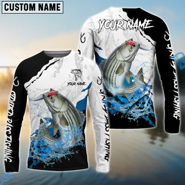 Bluejose Striped Bass Fishing Black White Water Flow Custom Name & Team Name 3D Shirts