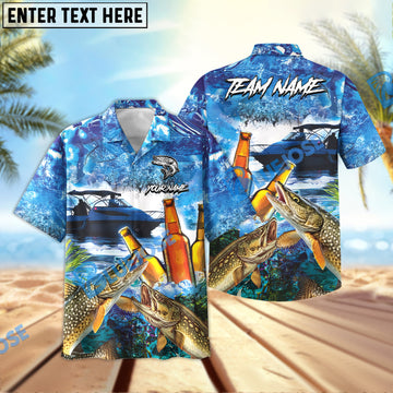 BlueJose Pike Fishing Boat Blue Beer Personalized All Over Print 3D Hawaiian Shirt