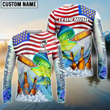 Bluejose Mahi-mahi Fishing American Flag Beer Custom Name & Team Name 3D Shirts