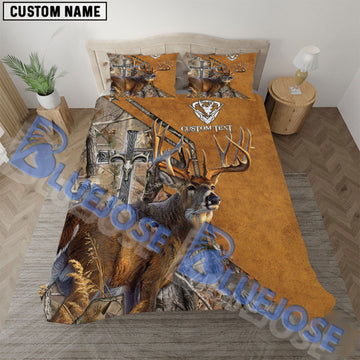 Bluejose Custom Text Wilderness Cross Deer Hunting Bedding Set 3D All Over Printed ( 4 Colors )