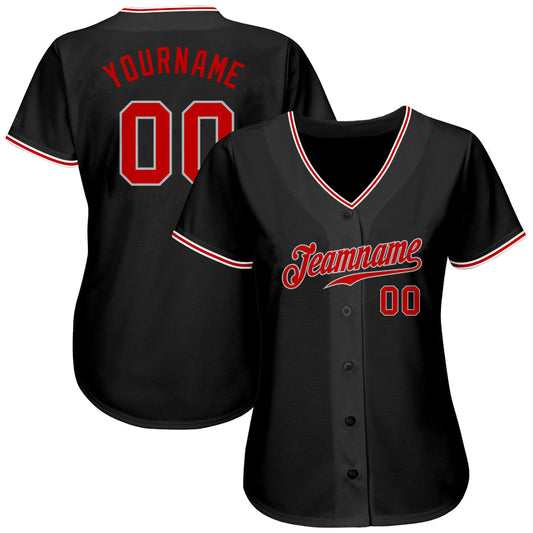 BlueJose Custom Black Red-Gray Authentic Baseball Jersey