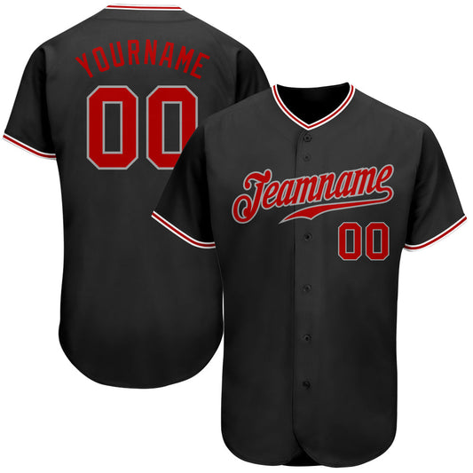 BlueJose Custom Black Red-Gray Authentic Baseball Jersey