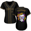 BlueJose Custom Black Black-Old Gold Skull Fashion Baseball Jersey