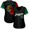 BlueJose Custom Black Kelly Green-Red Authentic Mexico Two Tone Baseball Jersey