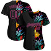 BlueJose Custom Black Black-Pink 3D Pattern Design Tropical Palm Leaves Authentic Baseball Jersey