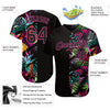 BlueJose Custom Black Black-Pink 3D Pattern Design Tropical Palm Leaves Authentic Baseball Jersey