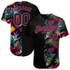 BlueJose Custom Black Black-Pink 3D Pattern Design Tropical Palm Leaves Authentic Baseball Jersey