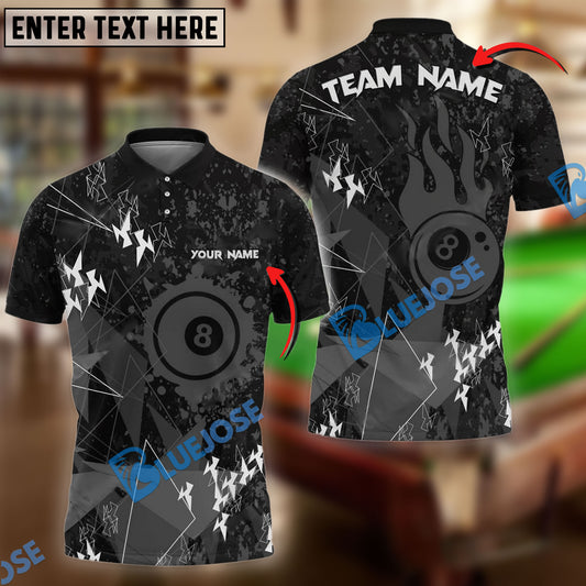 BlueJose Billiards Ball 8 Paint Fire Personalized Name & Team Name Shirt (4 Colors)