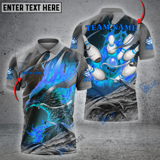 BlueJose Bowling And Pins Flame Rebirth Phoenix Personalized Name, Team Name 3D Shirt (4 Colors)