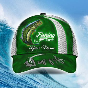 BlueJose Custom Name Bass Fishing Hat Hook Print Cap