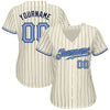 BlueJose Custom Cream Navy Pinstripe Light Blue-Navy Authentic Baseball Jersey