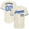 BlueJose Custom Cream Navy Pinstripe Light Blue-Navy Authentic Baseball Jersey