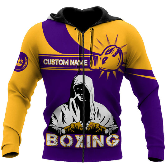 BlueJose Custom Name Yellow Purple Boxing 3D Hoodie
