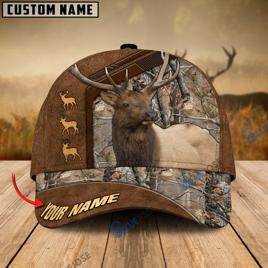 BlueJose Elk Hunting Premium Brown Pattern Personalized Name Cap