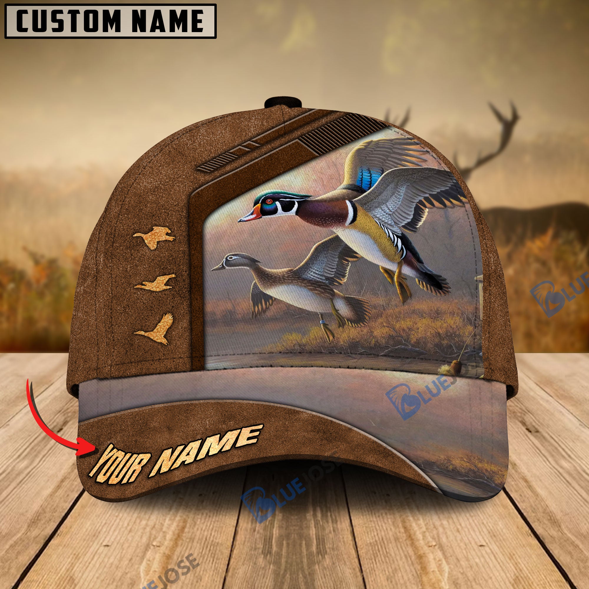 BlueJose Duck Hunting Premium Brown Pattern Personalized Name Cap ...
