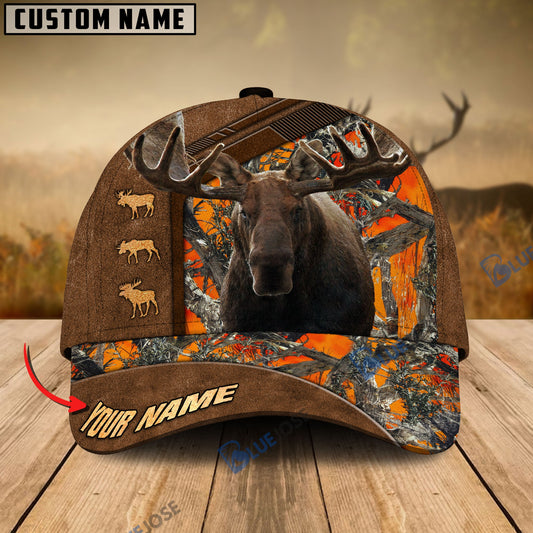 BlueJose Moose Hunting Premium Brown Pattern Personalized Name Cap