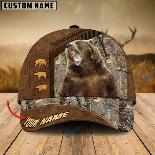 BlueJose Bear Hunting Premium Brown Pattern Personalized Name Cap