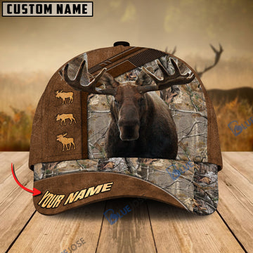 BlueJose Moose Hunting Premium Brown Pattern Personalized Name Cap