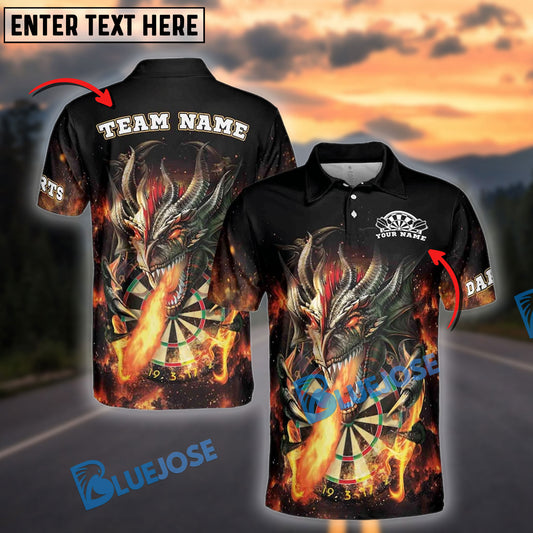 BlueJose Darts Fire Dragon Lord Personalized Name, Team Name 3D Shirt (4 Colors)