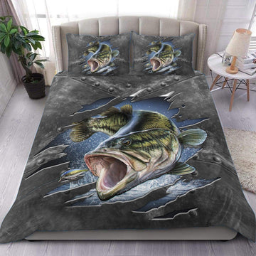 BlueJose Bass Fishing Metal Pattern Bedding Set