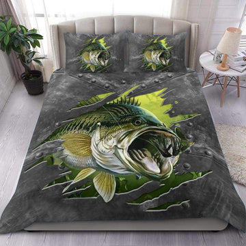 BlueJose Bass Fishing Metal Pattern Bedding Set