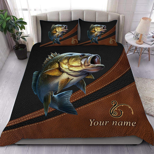 BlueJose Bass Fishing Black Brown Personalized  Bedding Set