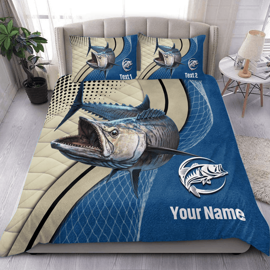 BlueJose Blue Wavy Fishing Personalized Bedding Set