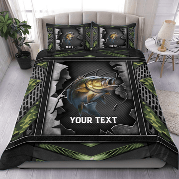 BlueJose Bass Fishing Metal Pattern Personalized Bedding Set