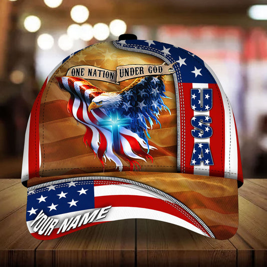 BlueJose Premium Usa Eagle, One Nation Under God Patriot 3D Hat Personalized