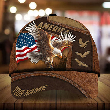 BlueJose Premium Leather American Eagle Patriotic 3D Hat Personalized